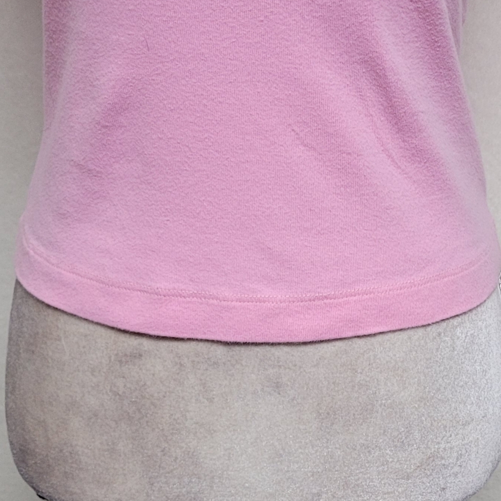 L.A. Movers Pink Rhinestone Yorkie Cowl Shoulder Cap Sleeve Cropped Babydoll Tee - Picture 7 of 12